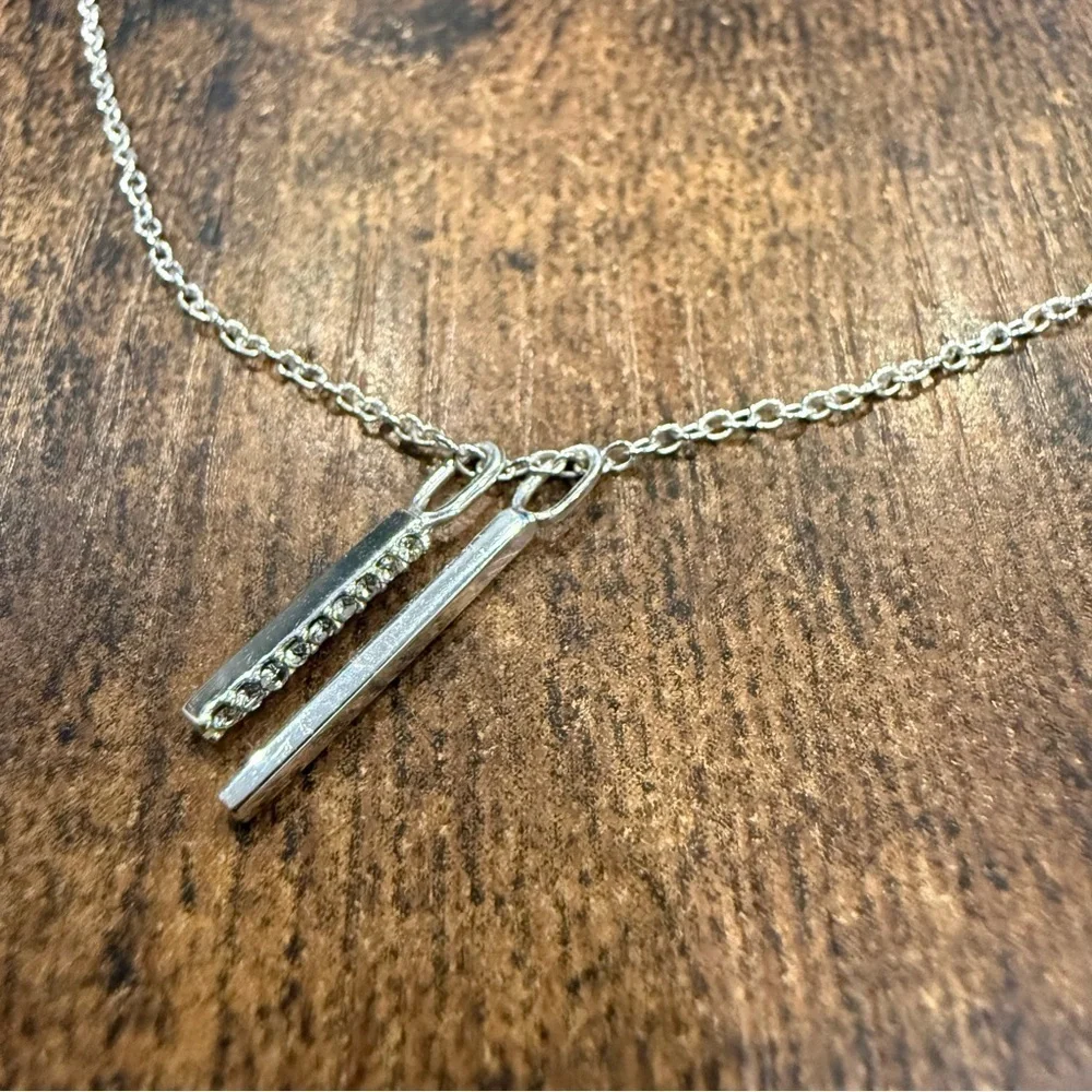 Elegant Double Bar Crystal Silver Necklace 925 Adjustable NWOT!